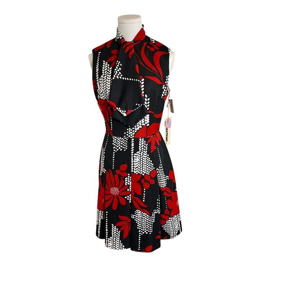 Vintage 60s Sears Crestknit Mod Dress XS S Tag Jr 9 Black‎ Red Floral Scarf Mod - Picture 5 of 13